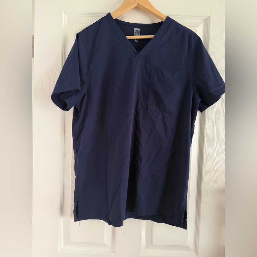 Set of 2 Roth Men's Navy V-Neck Medical Scrub Tops M